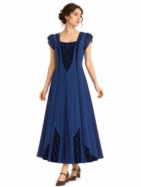 HolyClothing Embroidered Velvet Maxi Dress 3X Blue Boho Renaissance Festival